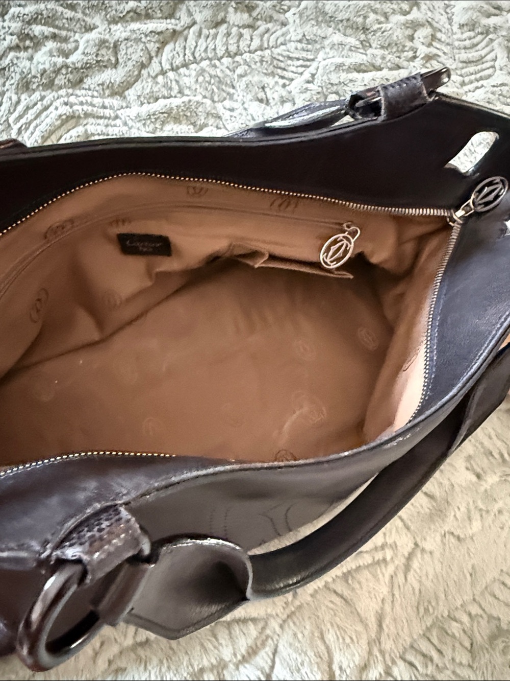 Cartier Dark Black Leather Shoulder Bag - Picture 11 of 14